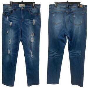 L & B Women's Jeans H-Rise Straight-Leg Stretch Distressed Blue Denim Sz 16